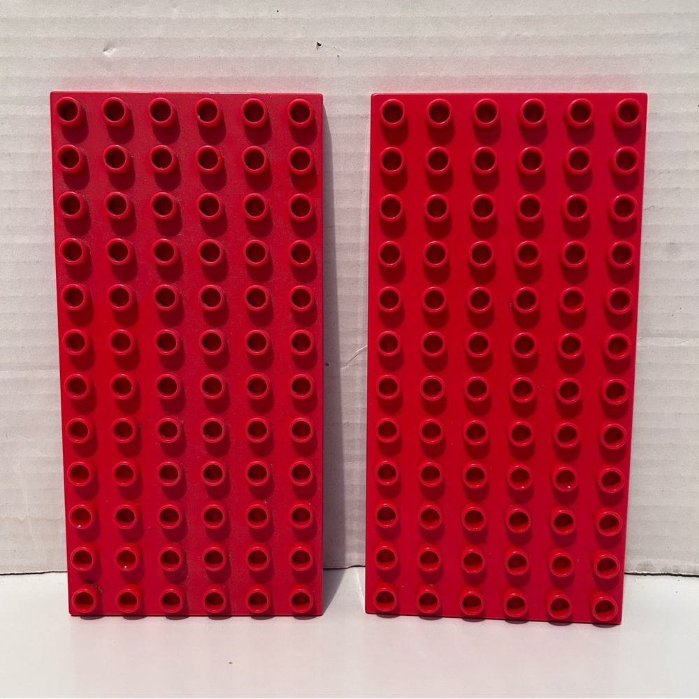 2 red LEGO DUPLO base plates 7.5” x 3.75” each